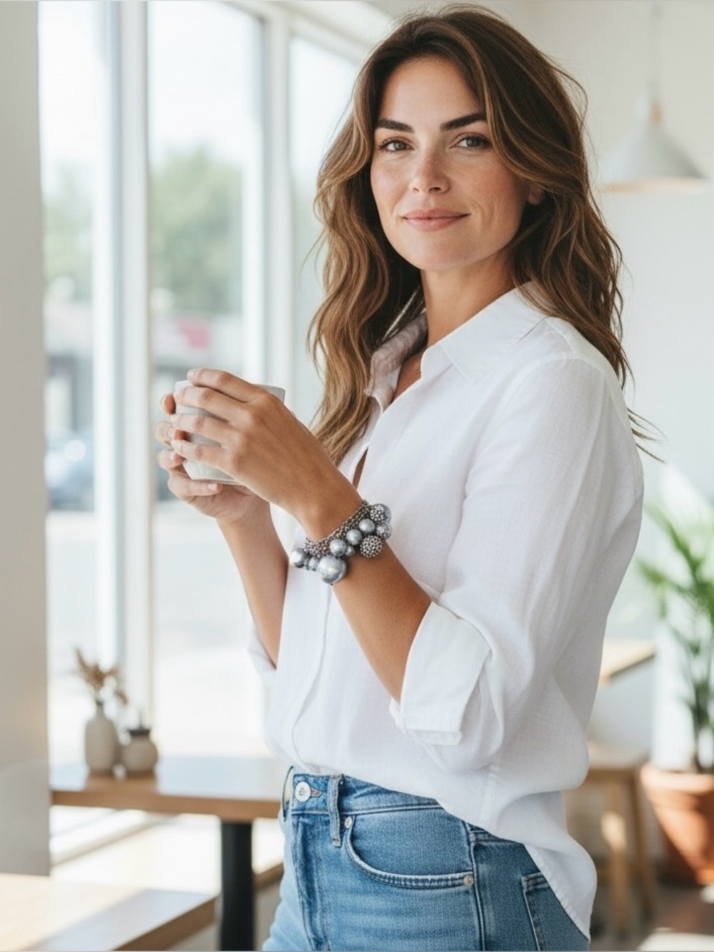 Grey Faux Pearl Chunky Statement Bracelet